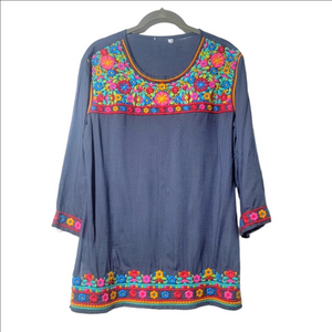 Oaxacan-inspired Embroidered Tunic Top, Size MED. Boho
